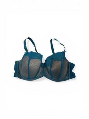 Hips & Curves Lace and Mesh Bra in Teal size 44C